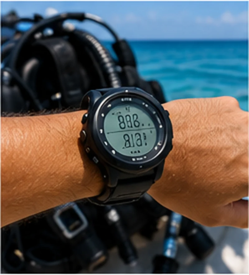 Dive computer entry-level di pergelangan tangan diver