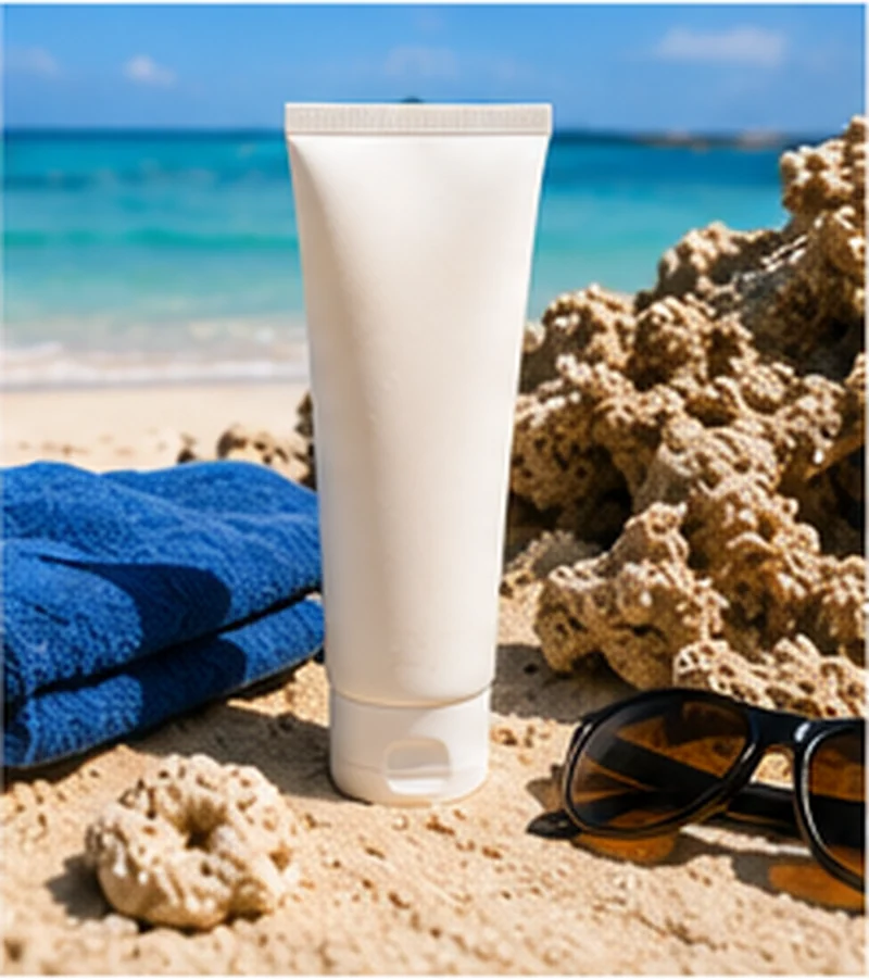 Reef-safe sunscreen di pantai tropis