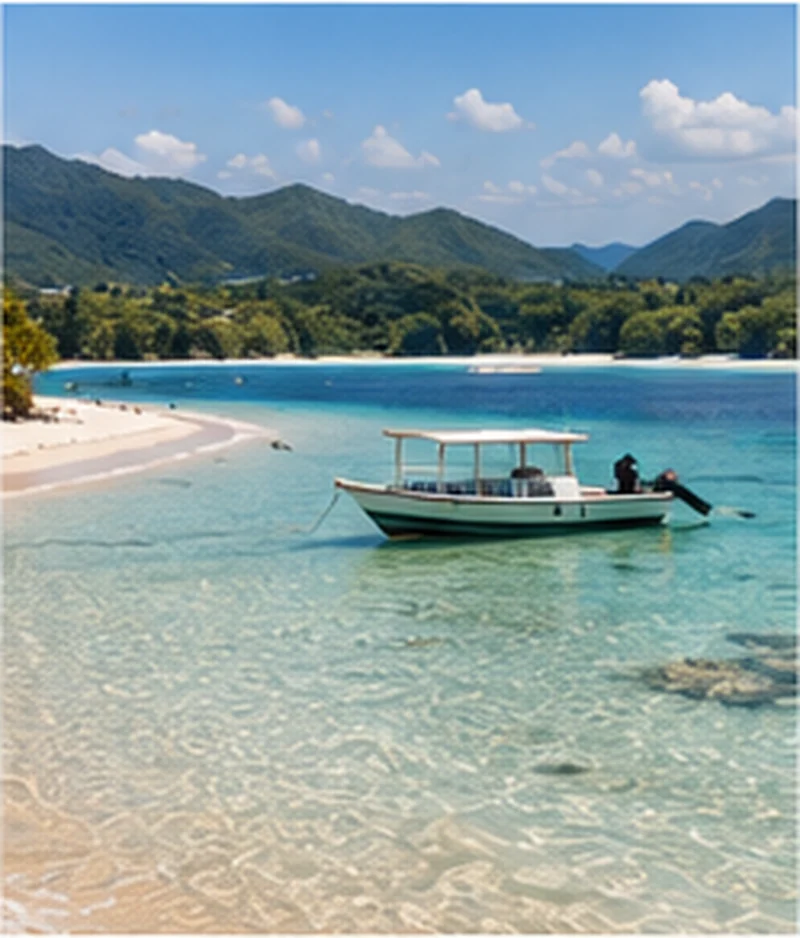 Pantai Lombok dan Gili dengan perahu di air jernih