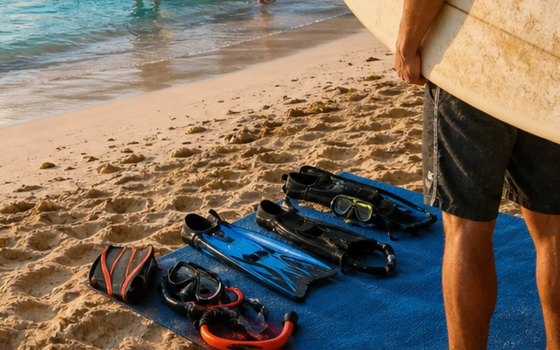Rental set snorkeling Ombak700 dengan masker dan fins